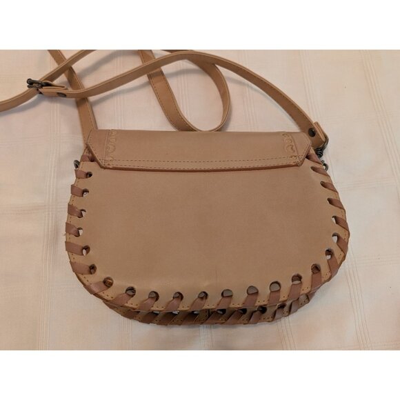 Small Leather Crossbody Bag W/ Floral Embossed Tooled Design Brass Latch Closure - Picture 3 of 13